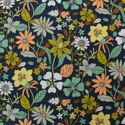 100% Cotton Dark Blue Floral Corduroy Fabric Show Garden