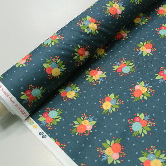 Petrol Blue Rose Print Floral Fabric