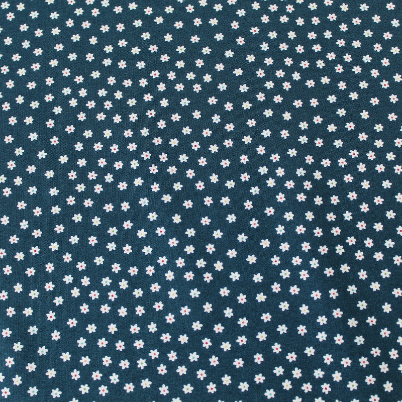 Petrol Blue Daisy Print floral cotton dressmaking fabric