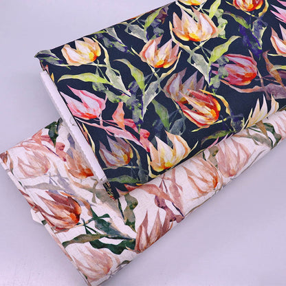 Linen Viscose Mix - Navy - Flower Power