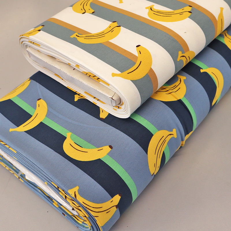95% Cotton 5% Elastane Jersey Fabrics  - Banana Stripe print