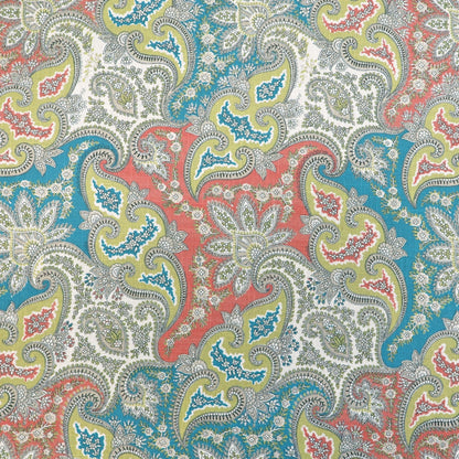 Furnishing - Linen and Viscose - Paisley - Mustard, Peach and Turquoise