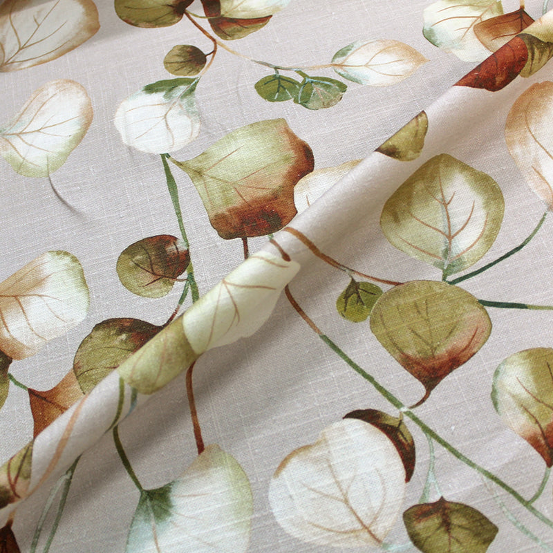 55% Linen 45% Viscose   Taupe Furnishing Linen Viscose Fabric - Leaf Print