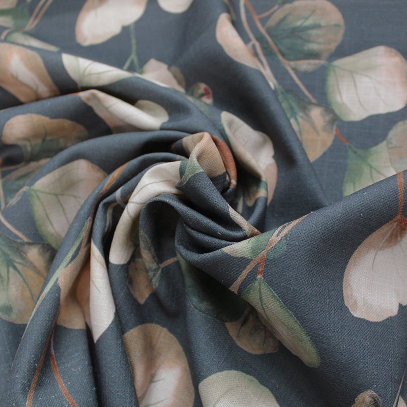 55% Linen 45% Viscose  Furnishing Linen Viscose Fabric Leaf Print