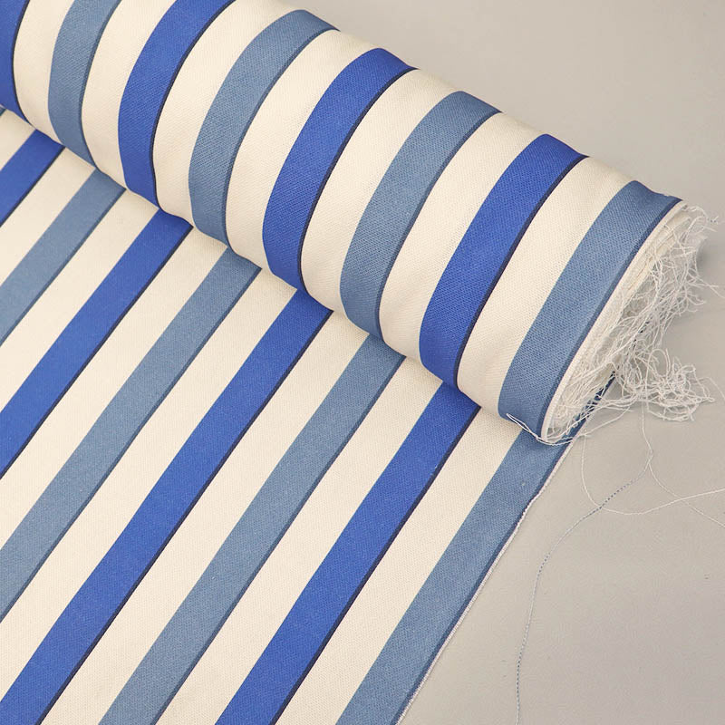 100% Cotton Two Tone Blue and Cream Stripe Furnishing Fabric