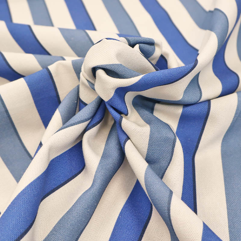 100% Cotton Two Tone Blue and Cream Stripe Furnishing Fabric