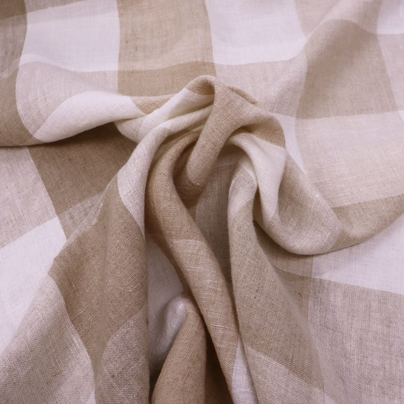 100% Linen Linen Check Furnishing Fabric - Beige and Cream