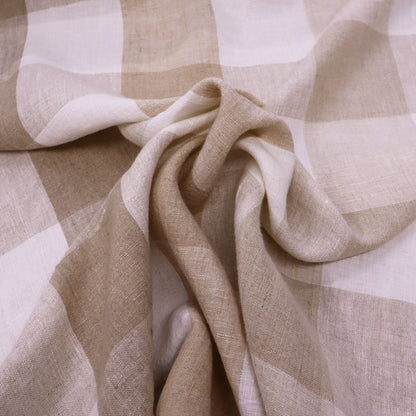 100% Linen Linen Check Furnishing Fabric - Beige and Cream