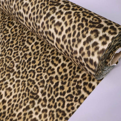 Brown velvet leopard print furnishing and upholstery fabric