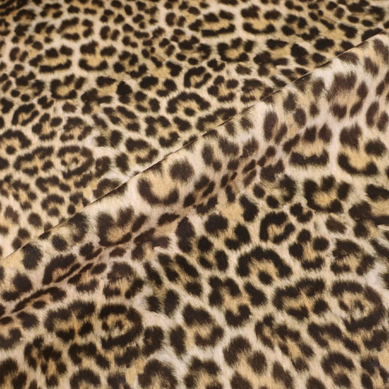 Brown velvet leopard print furnishing and upholstery fabric