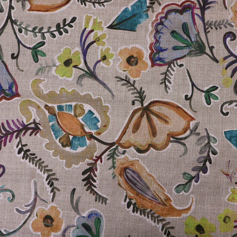 70% Viscose 30% Linen Green Floral Linen and Viscose Furnishing Fabric