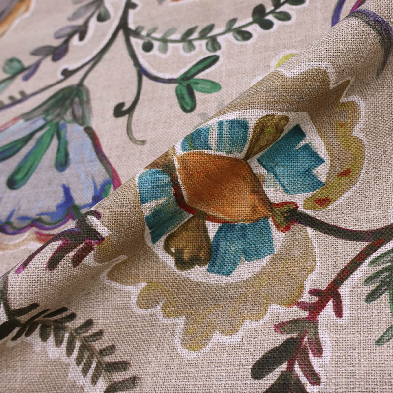70% Viscose 30% Linen Green Floral Linen and Viscose Furnishing Fabric