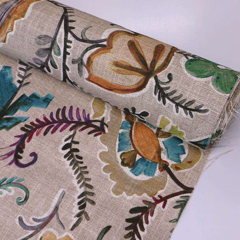 70% Viscose 30% Linen Green Floral Linen and Viscose Furnishing Fabric