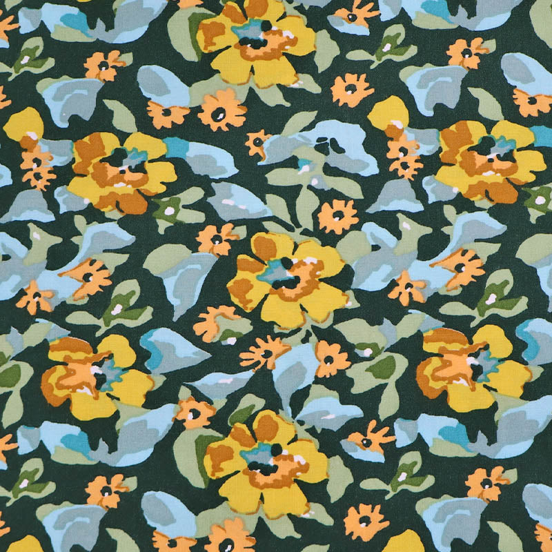 100% Viscose Great Value Green and Yellow Floral Viscose Fabric