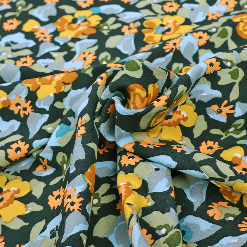 100% Viscose Great Value Green and Yellow Floral Viscose Fabric