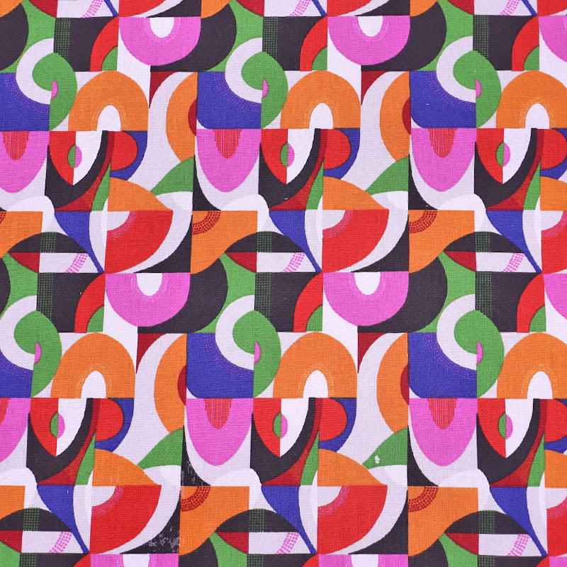 100% Cotton Great Value Cotton Fabric - Bright pink orange blue and green geometric print