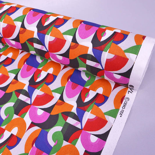 100% Cotton Great Value Cotton Fabric - Bright pink orange blue and green geometric print