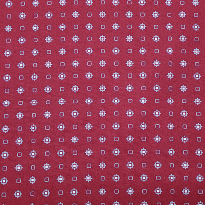 00% Cotton Red Printed Cotton Fabric with a grey and white geometric print