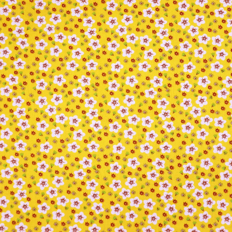 100% Cotton Great Value Yellow Floral Cotton Fabric - White Flowers