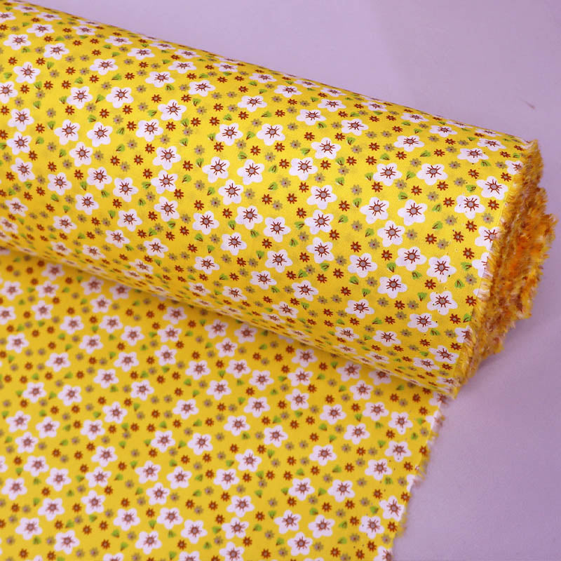 100% Cotton Great Value Yellow Floral Cotton Fabric - White Flowers