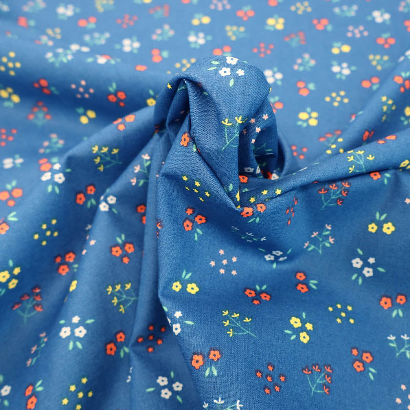 100% Organic Cotton Blue Floral Organic Cotton Fabric