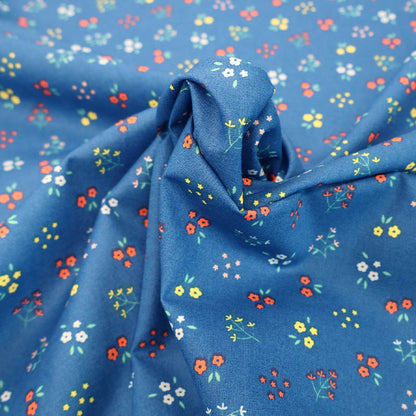 100% Organic Cotton Blue Floral Organic Cotton Fabric