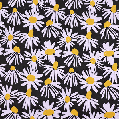 100% Cotton Black Floral white daisy print Brushed Cotton Fabric