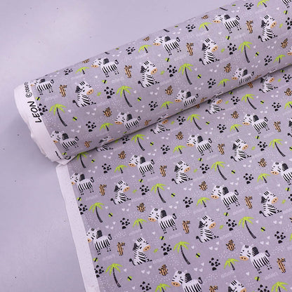 100% Cotton Grey Cotton Children's Fabric - Baby Zebra Print