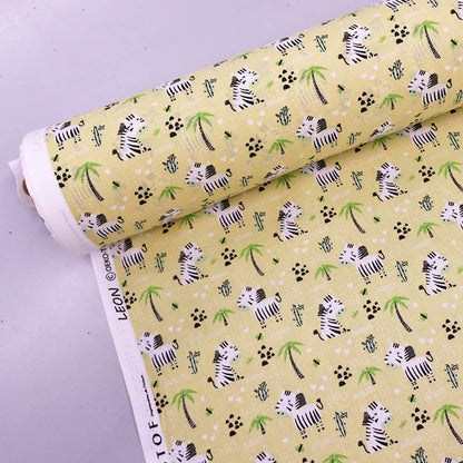 100% Cotton Yellow Cotton Children's Fabric - Baby Zebra Print