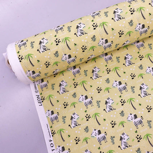 100% Cotton Yellow Cotton Children's Fabric - Baby Zebra Print