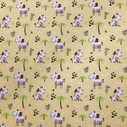 100% Cotton Yellow Cotton Children's Fabric - Baby Zebra Print