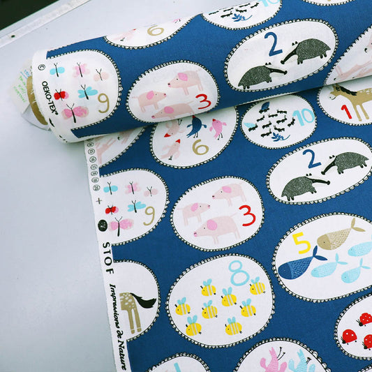 100% Cotton Great Value Children's Blue Cotton Fabric Numbers and Animal Print