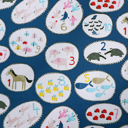 100% Cotton Great Value Children's Blue Cotton Fabric Numbers and Animal Print
