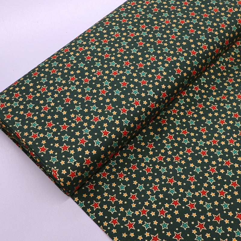 Green Christmas Cotton - Gold and Silver - Seeing Stars