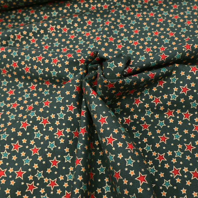 Green Christmas Cotton - Gold and Silver - Seeing Stars