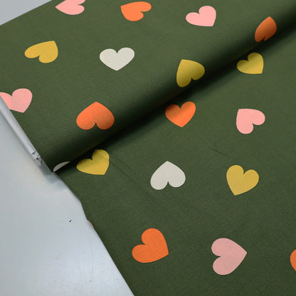100% Viscose  Green Viscose Heart Print Dressmaking Fabric
