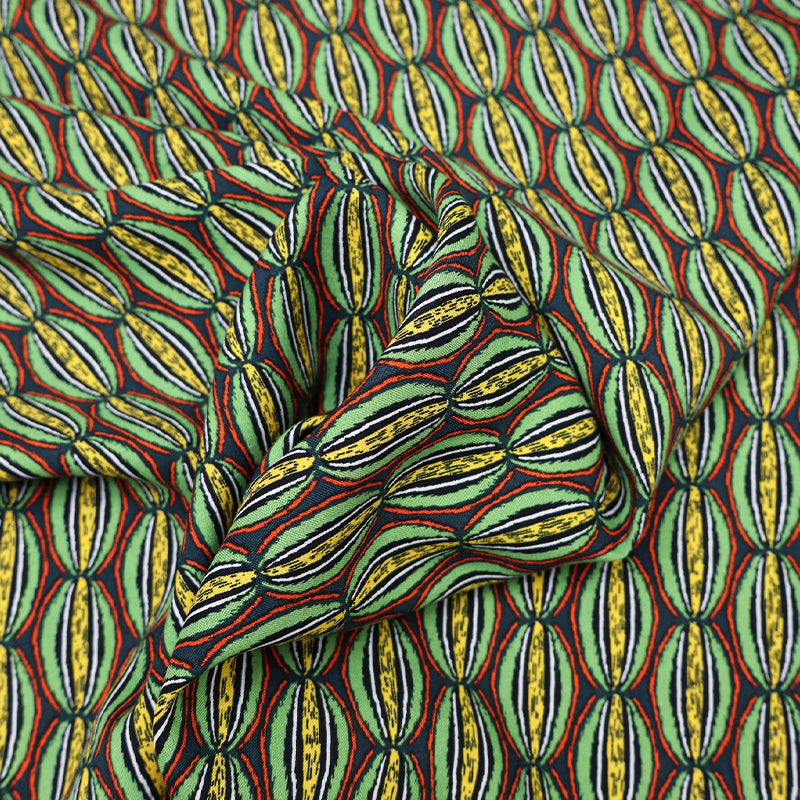 100% Viscose  Green, Orange and Yellow Papaya Viscose Fabric 