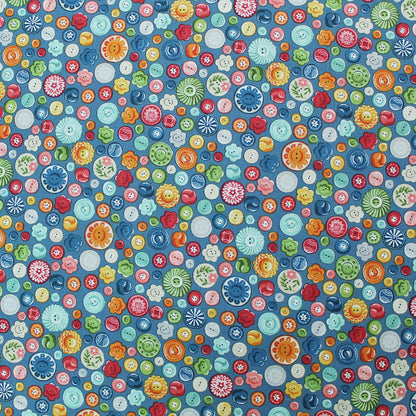 Blue sewing themed cotton fabric