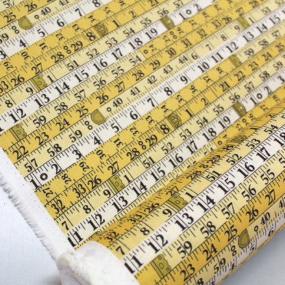 Yellow Sewing Themed Cotton Fabric - Tape Measure