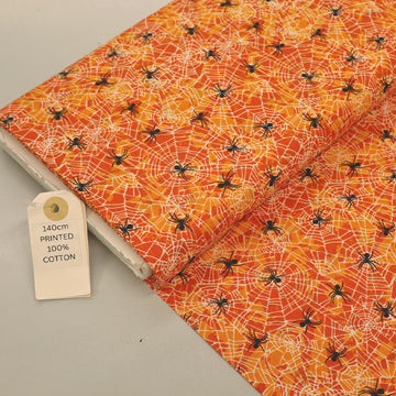Halloween Printed Cotton - Spiders - Orange