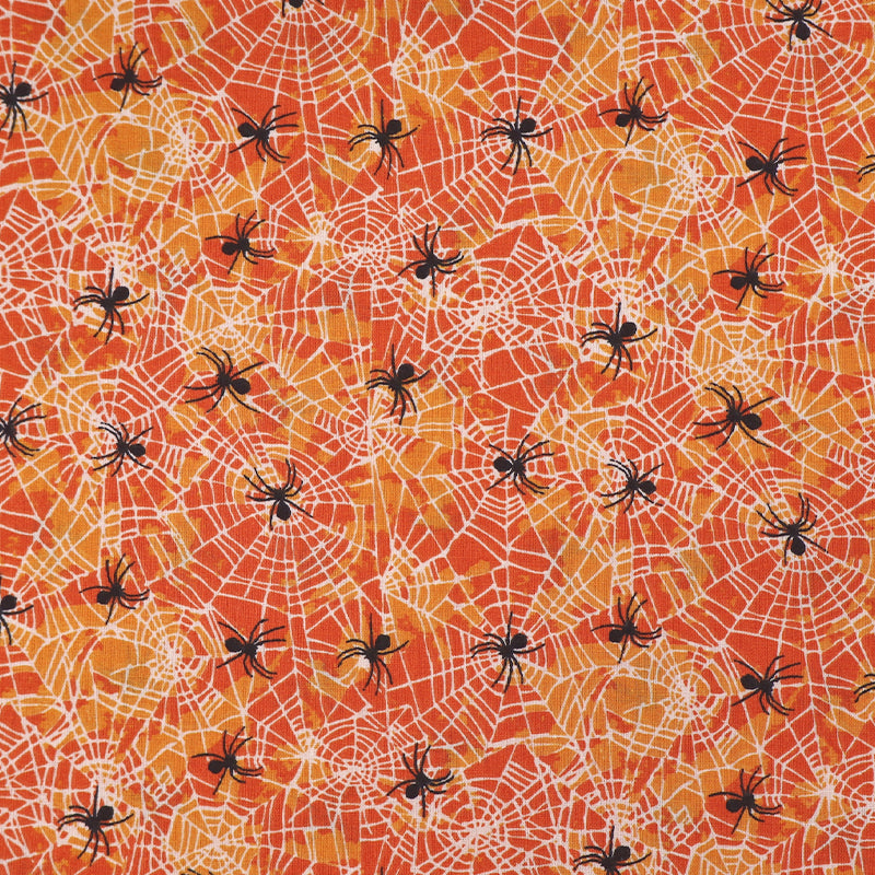 Halloween Printed Cotton - Spiders - Orange
