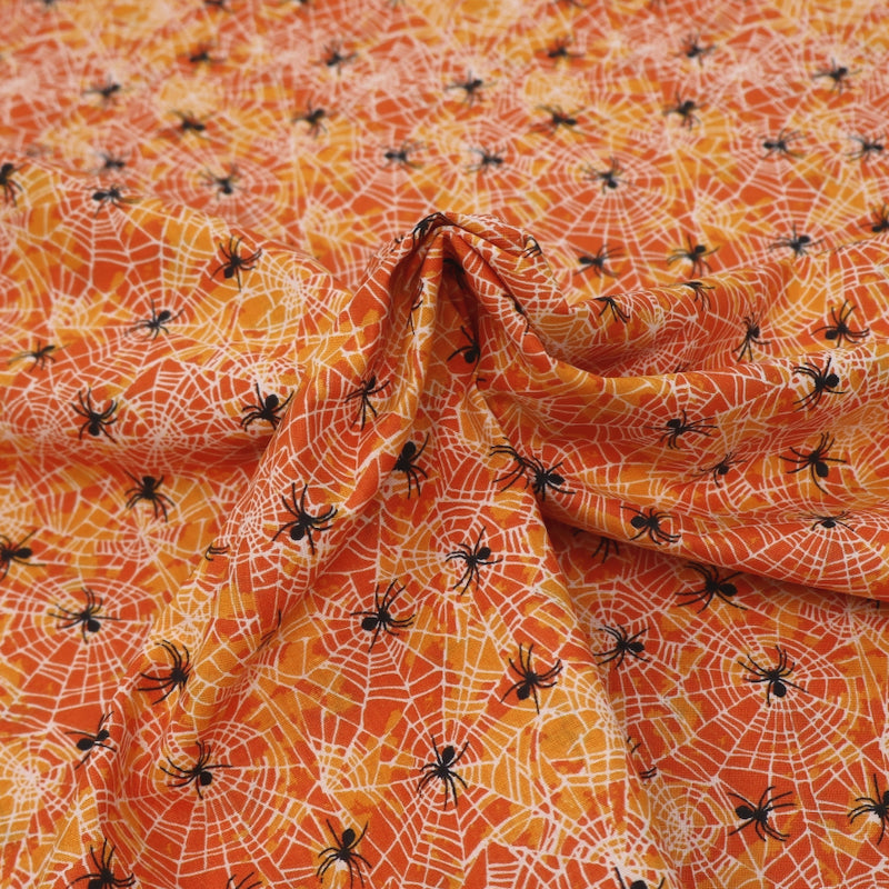 Halloween Printed Cotton - Spiders - Orange