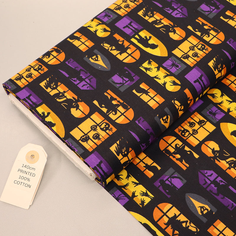 100% Cotton Black, Purple and Orange Halloween Fabric