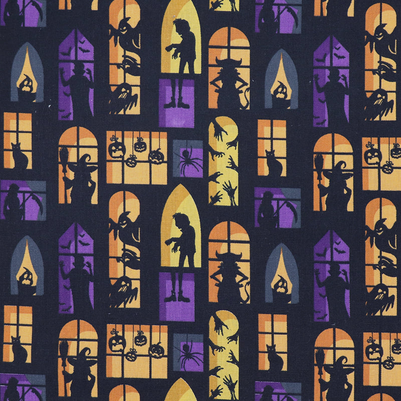 100% Cotton Black, Purple and Orange Halloween Fabric