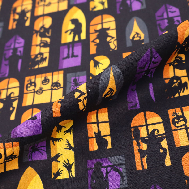 100% Cotton Black, Purple and Orange Halloween Fabric
