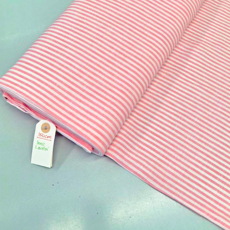 100% Linen Deadstock Lightweight Linen Fabric - Candy Pink Stripe