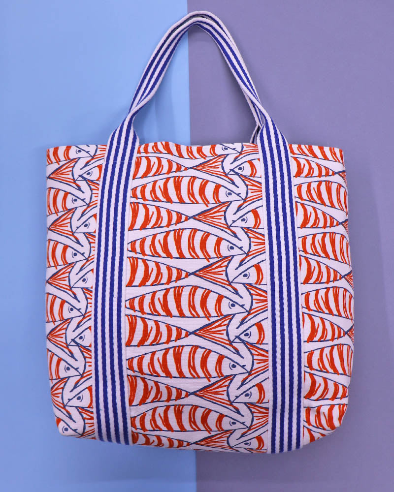 Home Furnishing White Cotton Panama - Happy Plaice - Orange