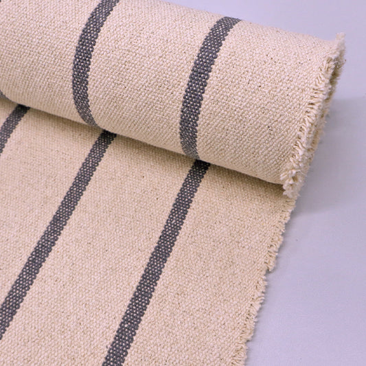 Grey Striped Natural Furnishing 100% Cotton Fabric