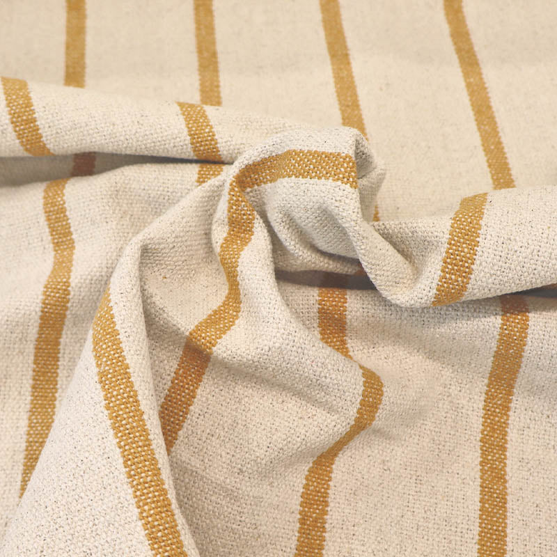 100% Cotton Furnishing Cotton Fabric - Taupe with Narrow Mustard Yellow Stripe