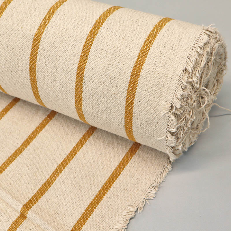 100% Cotton Furnishing Cotton Fabric - Taupe with Narrow Mustard Yellow Stripe